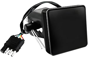 NYTKL 15 LED Brake Light Trailer Hitch Cover, Smoked Lens Square Brake Tail Light w/Trailer Adapter Pin, 12V Super Bright LED Towing Hitch Lighting Accessories Fit 2" Receiver (Black)