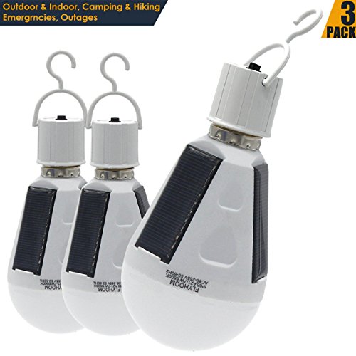 3 Pack LED Solar Powered Lights Bulb Outdoor Portable Camping Tent Light Flyhoom Solar Emergency Bulb Lamp for Indoor Camping Hiking Lighting (White)