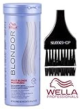 Wella BLONDOR MULTI BLONDE Dust-Free POWDER LIGHTENER for Multiple Clear Blonde Results, Tri-Lightening Complex (with Sleek Tint Applicator Brush) (14.1 oz/400 g - TUB)