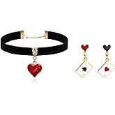 Roe Dolph Red Heart Necklace Earrings Set Valentines Necklace Jewelry Accessories Black Choker Necklaces for Women Valentines Day Galentines Outfit Style