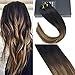 Sunny Ombre Clip in Hair Extensions Ombre Clip Hair Extensions Human Hair Natural Black Ombre Dark Brown Mix Caramel Brown Hair Extensions Clip in Human Hair Ombre Hair Extensions 100g 7pcs 14inch