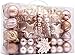 AUXO-FUN 73ct Assorted shatterproof Christmas Ornaments Luxury Collection Set in Reusable Hand-held Gift Package for Christmas Tree Decoration (Champagne)