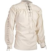 BaronHong Men's Pirate Shirt Viking Steampunk Retro Renaissance Medieval Gothic Victorian Halloween Costume