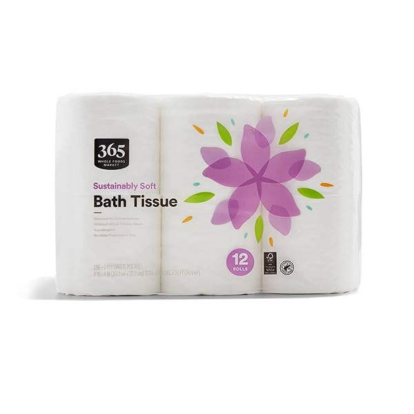 365 BY WHOLE FOODS MARKET, SUSTAINABLY SOFT BATH TISSUE, HYPOALLERGENIC, 286 SHEETS PER ROLL, 12 COUNT