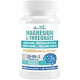 Magnesium L-Threonate 2000mg | 10-in-1 Supplement for Brain Health & Cognitive Support | High-Absorption Magnesium Threonate Capsules, 60 Count