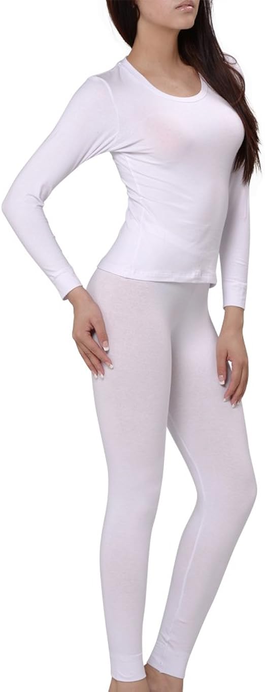 KalvonFu Women's Cotton Round Neck Long John Thermal Underwear Sets (M