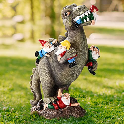 SOWSUN Dinosaurier Zwerg Gartenstatue Gartendekoration, Dinosaurier Essen Zwerge Outdoor Figur für Einweihungsgeschenke Gartendekoration, Rasen, Hof D
