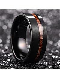King Will Nature - Anillo de compromiso unisex de carburo de tungsteno negro con incrustaciones de madera de 0.315 in