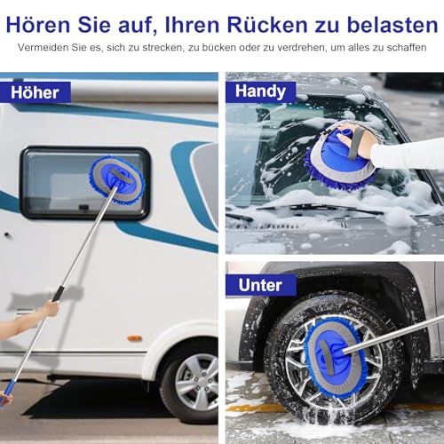 anngrowy 160 cm Car Wash Brush with Telescopic Handle, 180° Telescopic Car Wash Brush with Handle, Four Pieces, Retractable Long Handle, Rotation, Multifunctional Car Wash Mop for Car, RV, Trucks, Trucks, Caravans