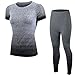 Shimmery Women's 2-Piece Compression Activewear Short Sleeve T-Shirt Top + Pants Tight Workout Set