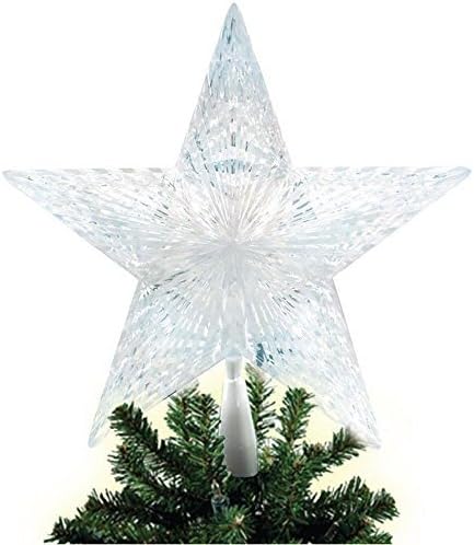 Holiday White LED Lighted Pentagram Star Christmas Tree Topper