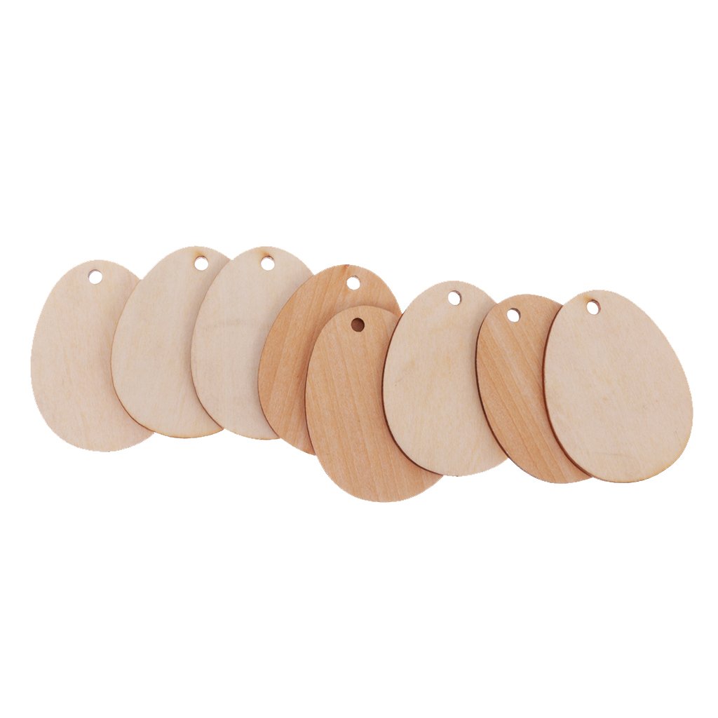 MagiDeal Pack of 50 Wooden Shape Unfinished Egg Embellishments for Crafts with Hole - 6cm