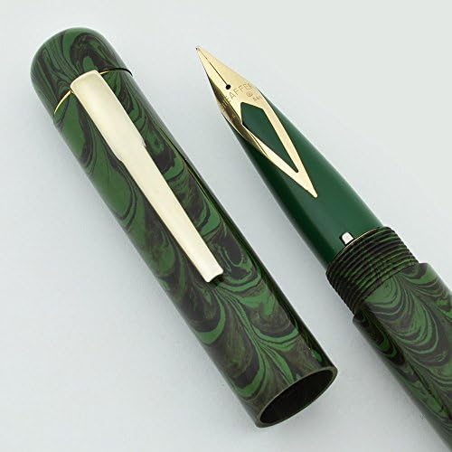 PSP 4CS Ebonite Fountain Pen - Smooth Ripple Green, 14k Sheaffer Imperial Medium Nib