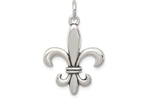 SONIA JEWELS Solid 925 Sterling Silver Men's Vintage Antiqued Fleur De Lis Charm Pendant - 30mm x 18mm