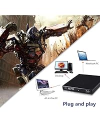 External Blu-ray Drives, External blu-ray DVD Drive for PC Computer USB 2.0blu-ray DVD CD Drive BD - ROM, Support Super-Laptop Desktop Notebook PC (Black)