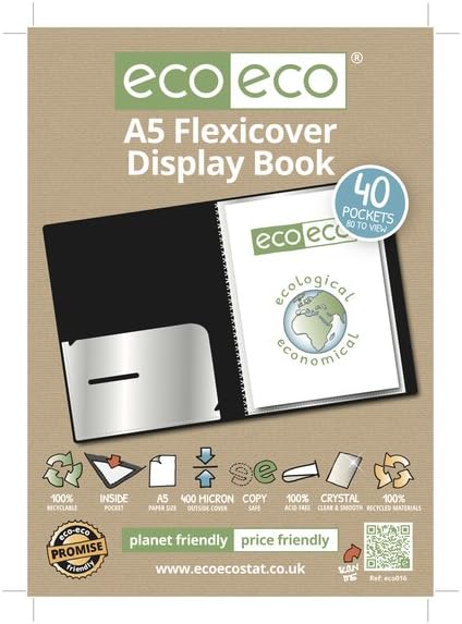 eco-eco A5 100% Recycled 40 Pocket Black Flexible Cover Portfolio Book Folder Display Book,eco016 - Image 4