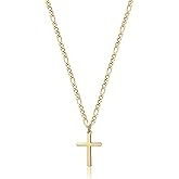 TASBERN Cross Necklace for Men 14K Gold Filled Stainless Steel Polished Plain Cross Pendant Necklace Simple Religious Jewelry Gift for Son
