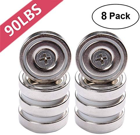 Bkinsety 90 LBS Neodymium Disc Magnets, 1.26" Diameter, Industrial Strength Round Base Neodymium Magnets, Countersunk Hole Round Base Pot Magnets - Pack of 8