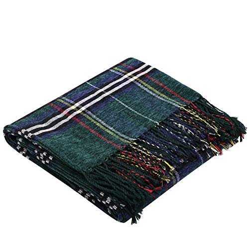 JUDYBRIDAL Plaid Chenille Throw Blanket Extra Soft Blanket AllSeason