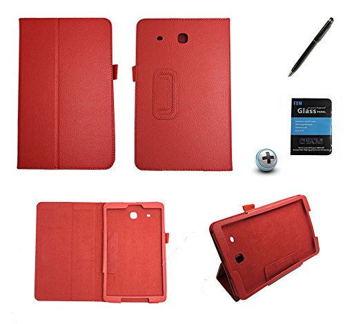 Kit Capa para Galaxy Tab E 9.6 T560/T561 Carteira + Película de Vidro + Caneta Touch (Vermelho)