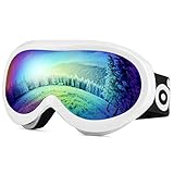 Odoland Ski Goggles for Youth Age 8-16 – UV400 Protection and Anti-Fog – Double Grey Spherical Lens for Sunny and Cloudy Days (White)