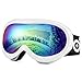 Odoland Ski Goggles for Youth Age 8-16 – UV400 Protection and Anti-Fog – Double Grey Spherical Lens for Sunny and Cloudy Days (White)