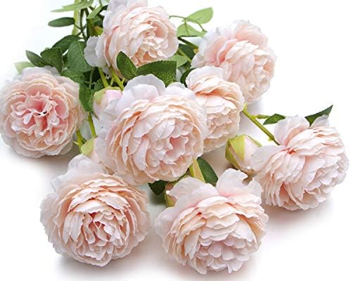 MaxFlowery New Mixed Blooms Buds Silk English Cabbage Rose Spays in Blush Pink (4 Branches /Box), Faux Flowers Greenery for Wedding Home Business Decoration