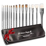 Artist Paint Brush Set Professional 15pc Best Art Supplies Paintbrushes for Acrylic Watercolor Oil Gouache Paint with Free Carrying Case