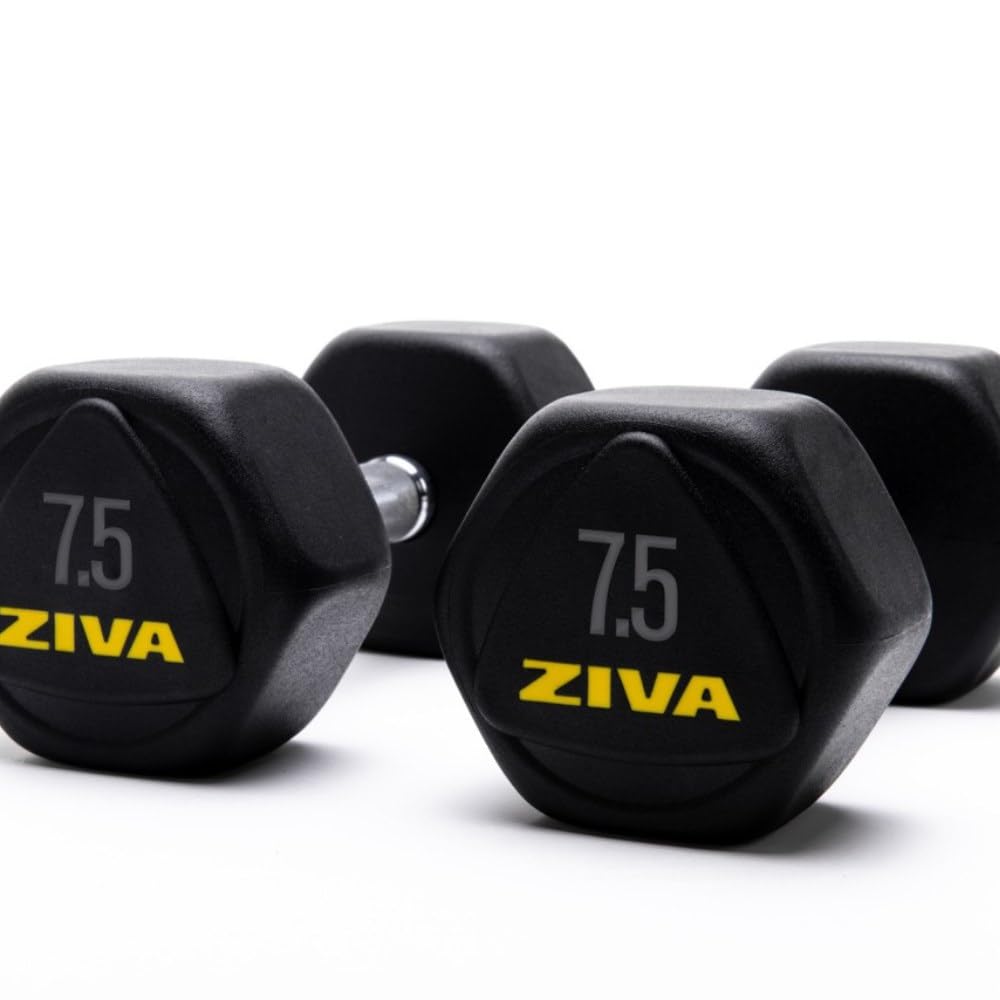 ZIVA HEXAGON Dumbbells with High Performance 7.5kg Solid PU Coated Steel Core