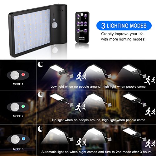 ECHTPower Solar Lights Outdoor, Wall Sconces with Mounting Pole, Radar Motion Sensor and Remote Control, 48 LEDs Waterproof Security Lighting for Barn Porch Garage ¡