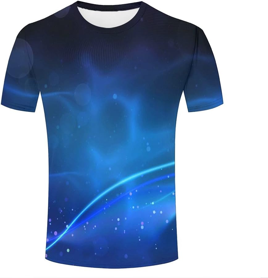 Mens Novelty 3D Print Fluorescent Dots/Line Blue Pattern Short Sleeve T-Shirts