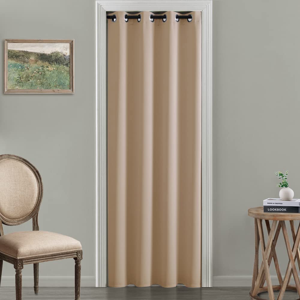 XTMYI Sliding Door Curtains 80 Inch Length,Single Curtain Panel,Waterproof Insulating Thermal Blackout Curtains for Bedroom Window Bathroom Doorway 42x80 Inches Long,Neutral Beige