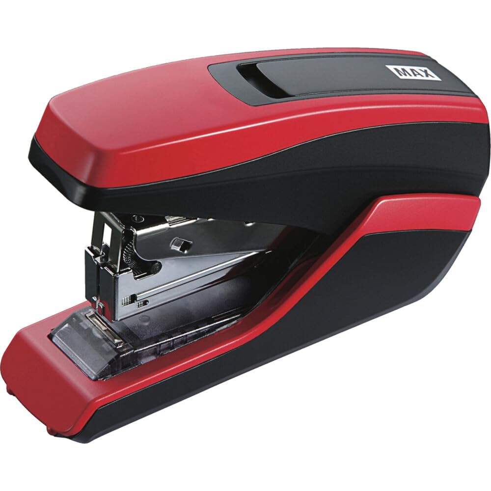 MAX HD-55FL Powerful and Light Effort 35 Sheet Flat Clinch Stapler with a Comfortable Soft-Touch Handle (RED)
