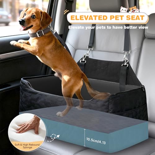 Car Seat for Dogs, 78 x 55 x 53 cm, Removable and Washable Booster Seat for Medium and Large Dogs, Lead Included, Dog Seat for Heavy Cars (Black with Waterproof Leather Coating)
