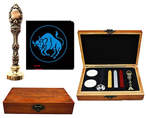 MNYR Leo Constellation Wax Seal Stamp Wood Box Red Brass Metal Peacock Handle Melting Spoon Candle Wedding Invitation Gift Card Stationary Custom Logo Wax Seal Stamp Sealing Wax Stick Kit