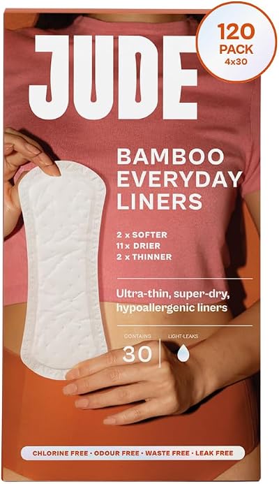 Jude Bamboo Incontinence Liners for Women | Ultra Thin 2mm, 120ml Absorption