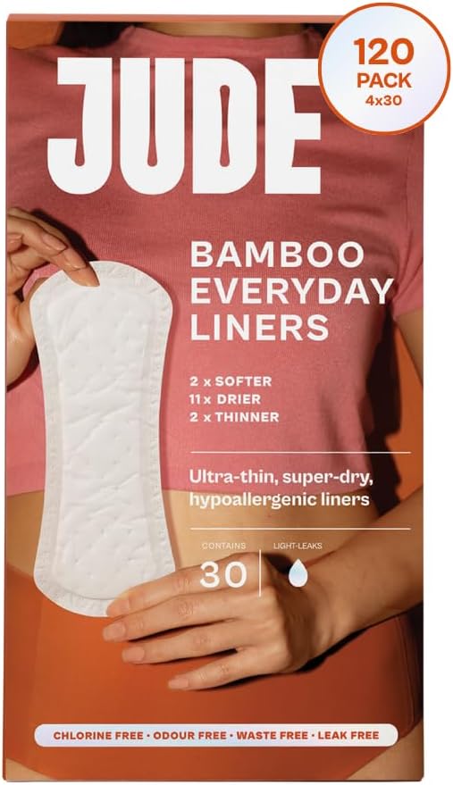 Jude Bamboo Incontinence Liners for Women | Ultra Thin 2mm, 120ml Absorption