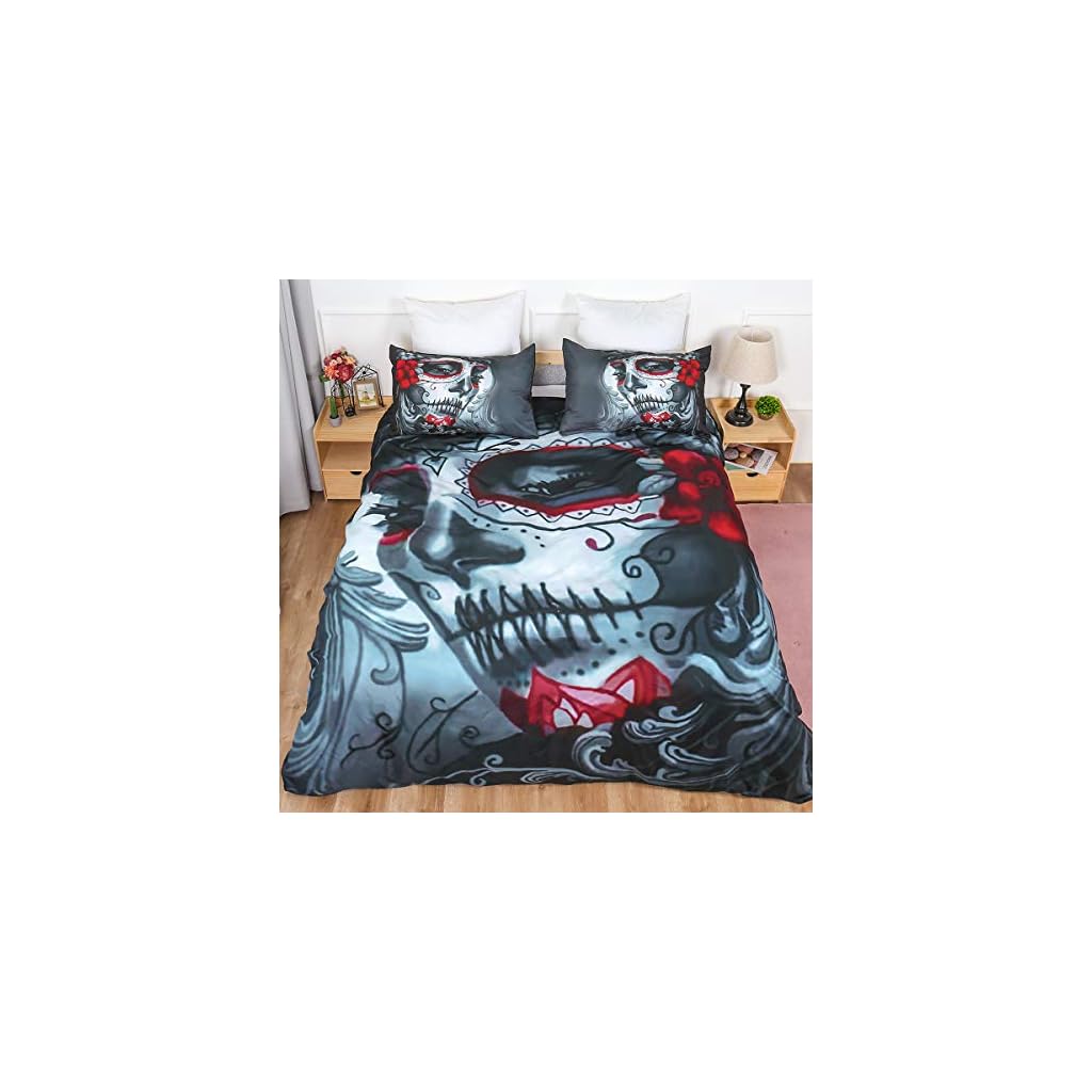 WONGS BEDDING Juego de Funda nórdica de Ropa de Cama de Calavera Doble