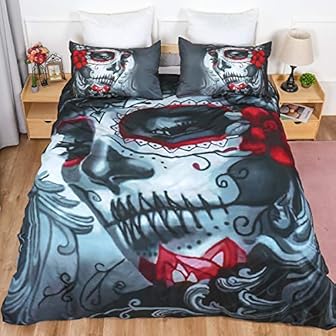 WONGS BEDDING Juego de Funda nórdica de Ropa de Cama de Calavera Doble