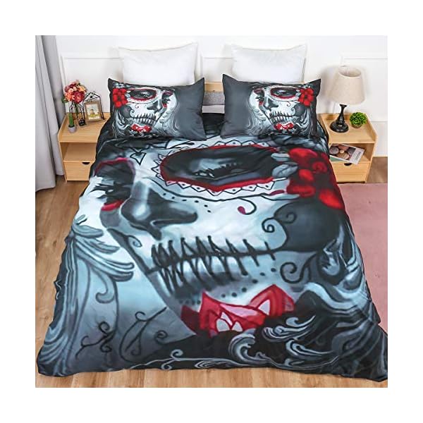 WONGS BEDDING Juego de Funda nórdica de Ropa de Cama de Calavera Doble