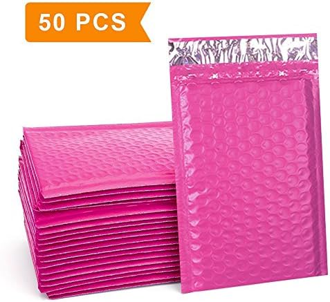 Mailer Plus #000 4x8" Poly Bubble Mailers Self Seal Pink Padded Envelopes Pack of 50