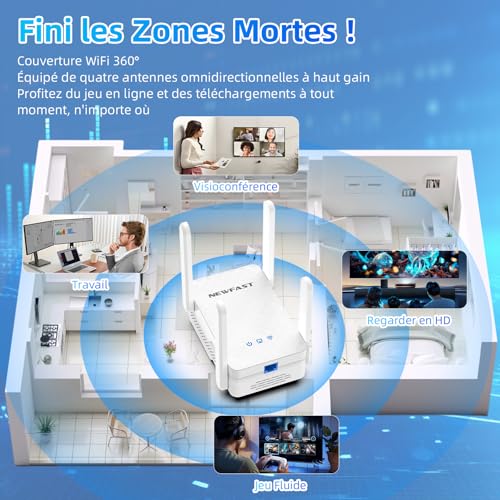 NEWFAST NF-RE556 WiFi Repeater, Powerful AX3000 Mbps WiFi Amplifier, Gigabit Ethernet Port, 2402Mbps 5GHz & 574Mbps 2.4GHz WiFi Repeater Compatible with All Internet Boxes, 4 Antennas