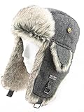 FUR WINTER Wool Blend Herringbone Tweed Faux Fur Aviator Outdoor Trapper Trooper Pilot Ski Hat