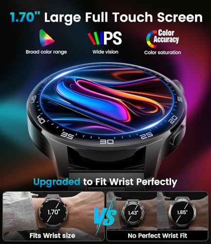 LIamadas Men's Smartwatch, Bluetooth, 1.7-Inch Large Smartwatch with LED Flashlight/800 mAh/IP68, 100+ Sports Modes, Heart Rate Monitor and Sleep, Android and iOS, Black Red