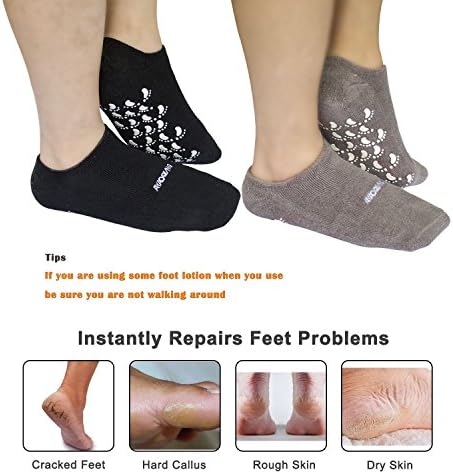 AYAOQIANG Moisturizing Gel Spa Socks for Moisturize Soften Repair Cracked Skin-2Pair (Black &amp; Grey)