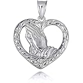 Sideways Crosses Serenity Praying Hands Heart Love Pendant Necklace Fine Real Solid 925 Sterling Silver