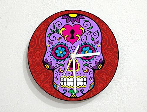 inPhoenix Sugarskulls - Purple Skull - Day of The Dead - Dia De Los Muertos - Mexican Carnival Holiday - Novelty Gift - Custom Name Wall Clock