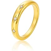 zvcofun Gold Rings for Women, 14K Gold Plated CZ Northstar Wedding Bands Minimalist Celestial Ring Dainty Gold Engagement Rings for Women Trendy Wedding Jewelry Gifts for Her