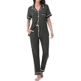 YOPUGEE Womens Modal Pajama Set 2 Piece Soft Lounge Set Short Sleeve Button Up Pajama Comfy Pj Pants With Pockets S-3XL