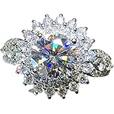 925 Sterling Silver Inlaid Large Zirconium Diamond Ring Full Star Zircon Ring Female Jewelry Found Earrings (US Code 7)